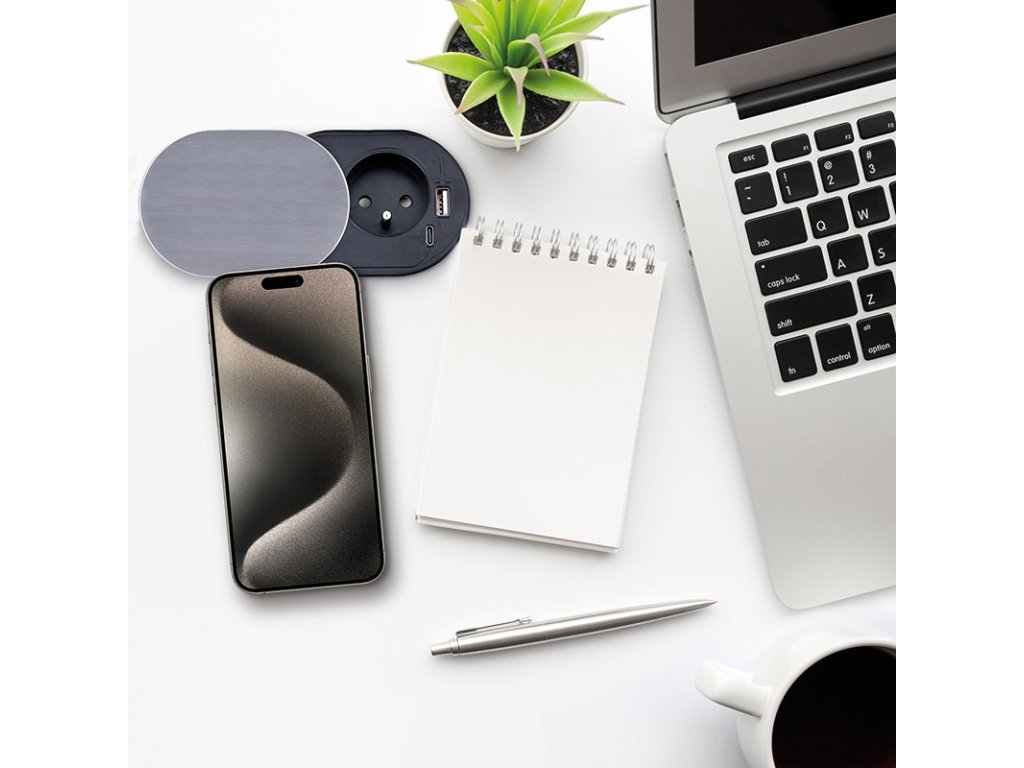Solight 1z + USB A+C 20W PD vstavaná zásuvka s posuvným viečkom, 2m, strieborná