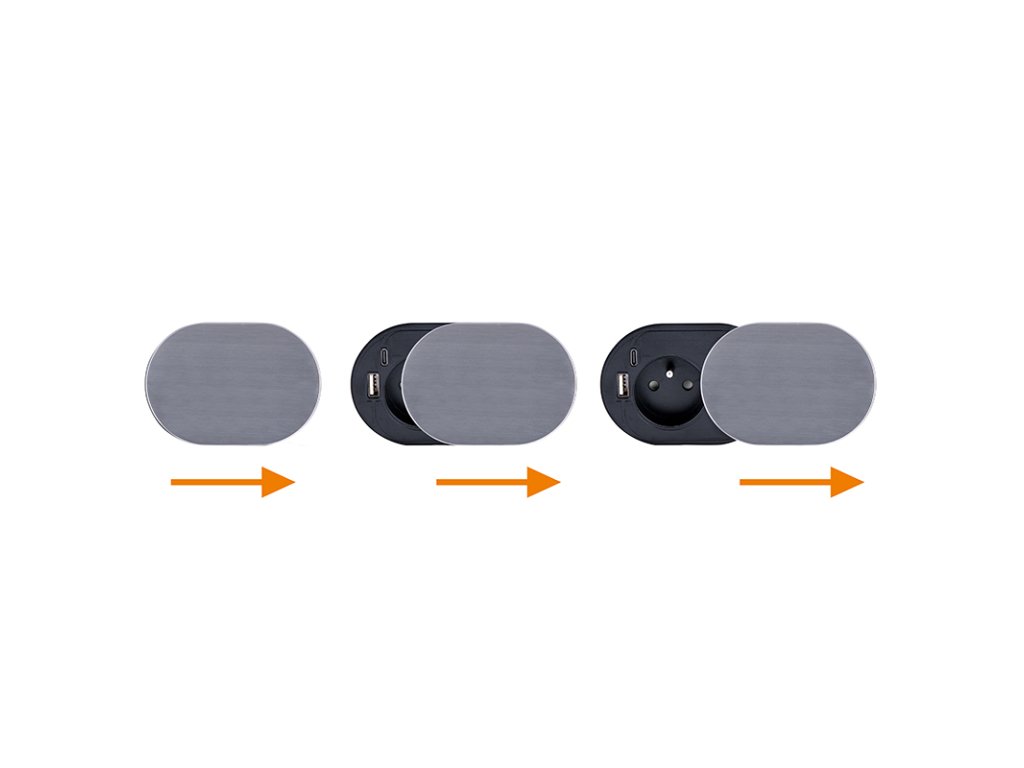 Solight 1z + USB A+C 20W PD vstavaná zásuvka s posuvným viečkom, 2m, strieborná