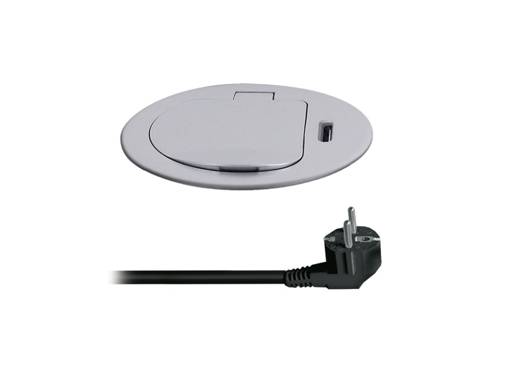 Solight 1z + USB-C 20W PD vstavaná zásuvka, 2m, strieborná