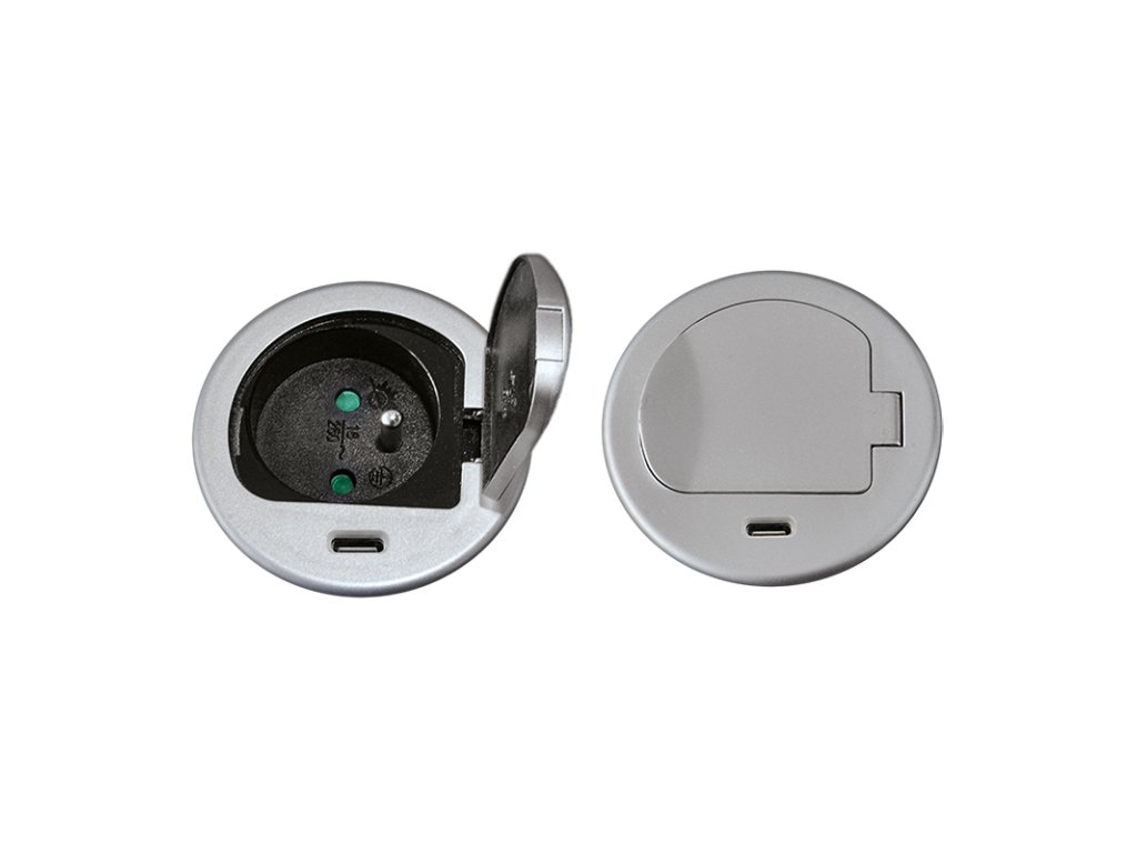 Solight 1z + USB-C 20W PD vstavaná zásuvka, 2m, strieborná