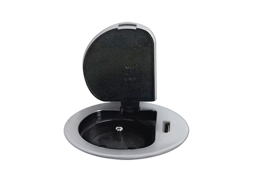 Solight 1z + USB-C 20W PD vstavaná zásuvka, 2m, strieborná