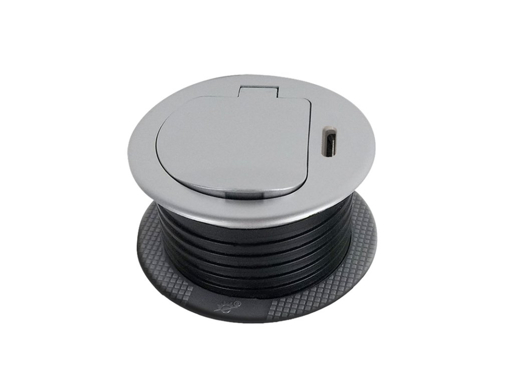 Solight 1z + USB-C 20W PD vstavaná zásuvka, 2m, strieborná