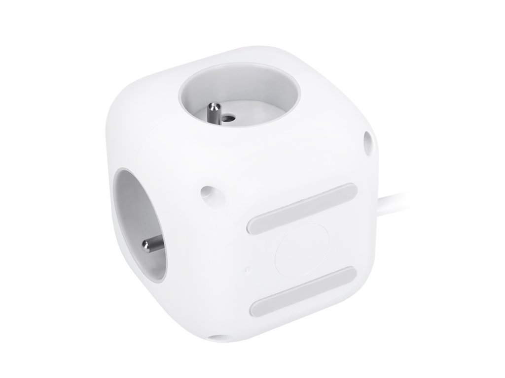 Solight 3z + USB A+C predlžovací prívod - kocka, 2m, 3 x 1mm2, biely, vypínač