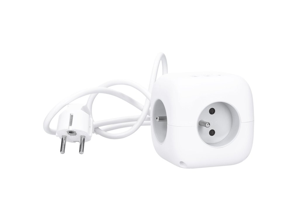 Solight 3z + USB A+C predlžovací prívod - kocka, 2m, 3 x 1mm2, biely, vypínač