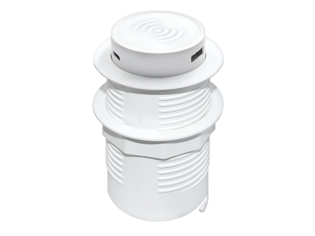 Solight bezdrôtová 15W + USB A+C 20W PD výsuvná nabíjačka, biela