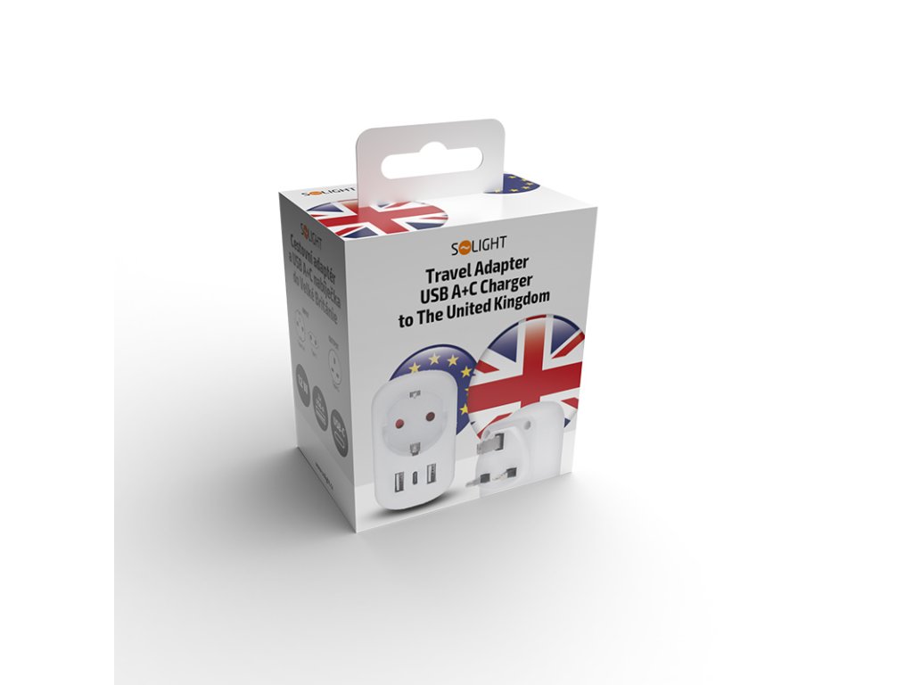 Solight cestovný adaptér s USB do Veľkej Británie, typ G