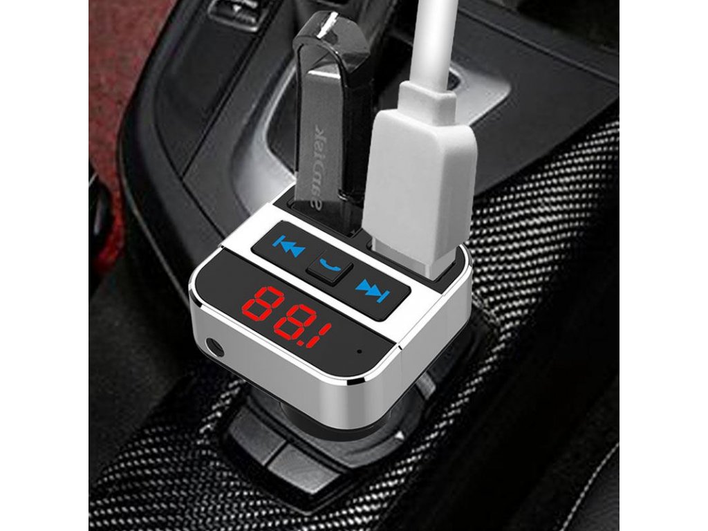 Solight FM transmitter s bluetooth pripojením do auta, 2x USB + handsfree