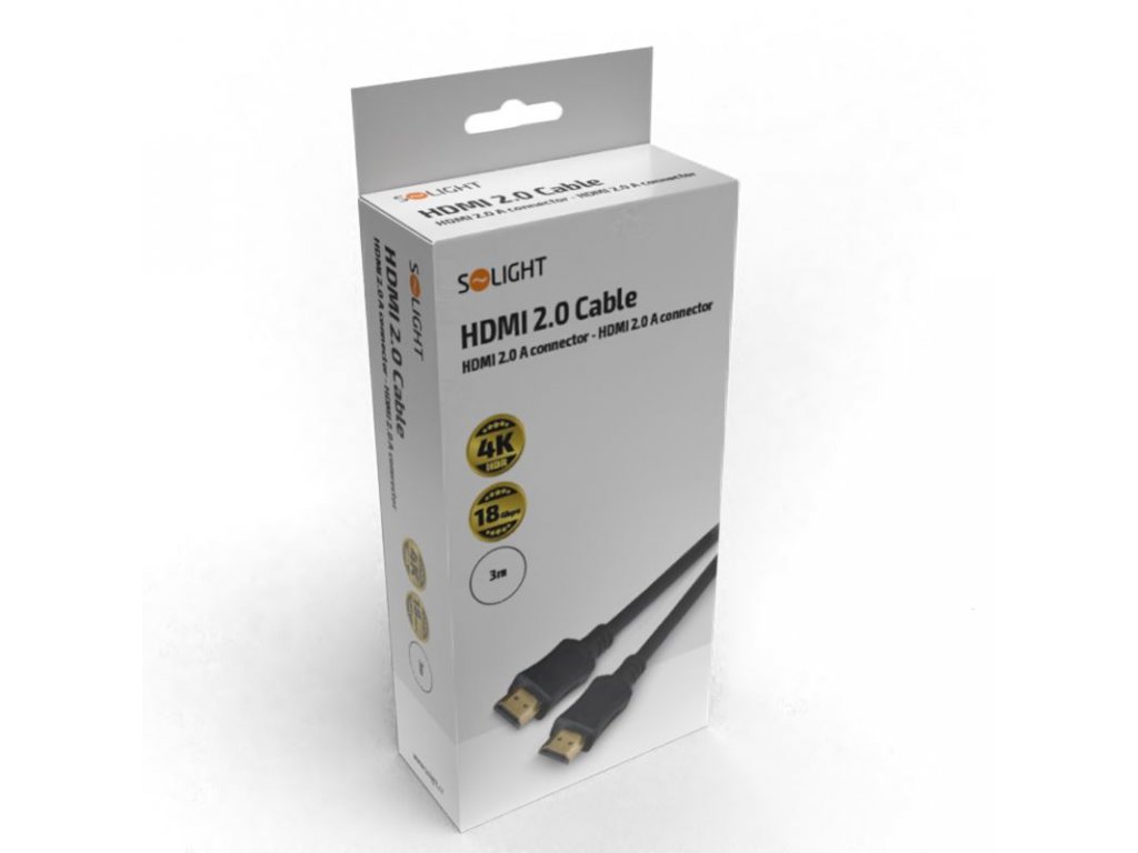 Solight HDMI kábel s Ethernetom, HDMI 2.0 A konektor - HDMI 2.0 A konektor, blister, 3m
