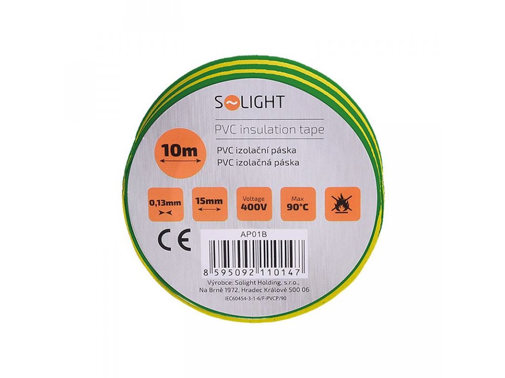 Solight izolačná páska, 15mm x 0,13mm x 10m, žltozelená