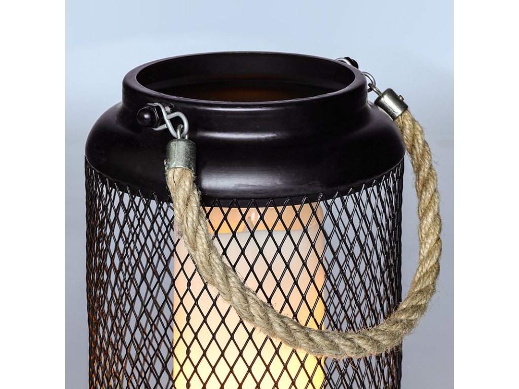 Solight kovový lampáš s LED sviečkou, teplá biela, 3xAA, čierna, 20cm