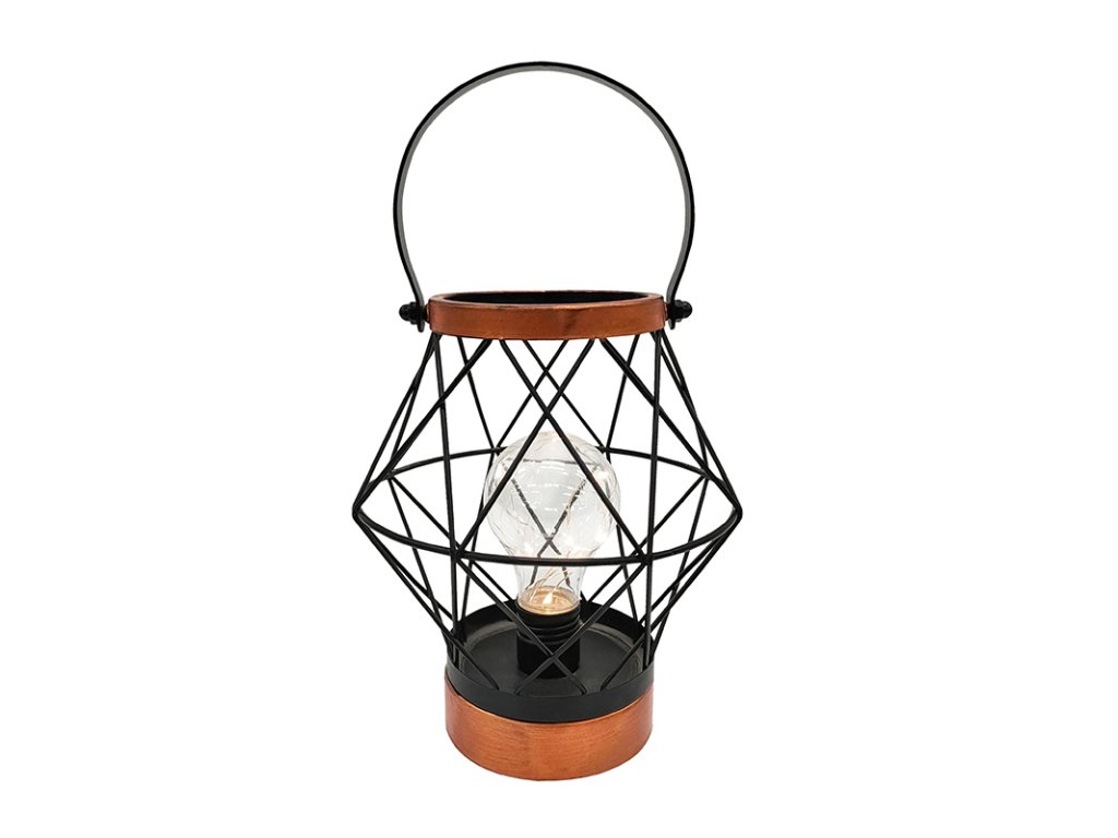 Solight kovový lampáš so žiarovkou s micro LED, teplá biela, 3xAA, 20cm