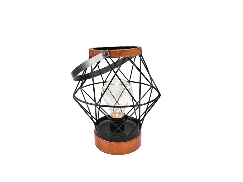 Solight kovový lampáš so žiarovkou s micro LED, teplá biela, 3xAA, 20cm