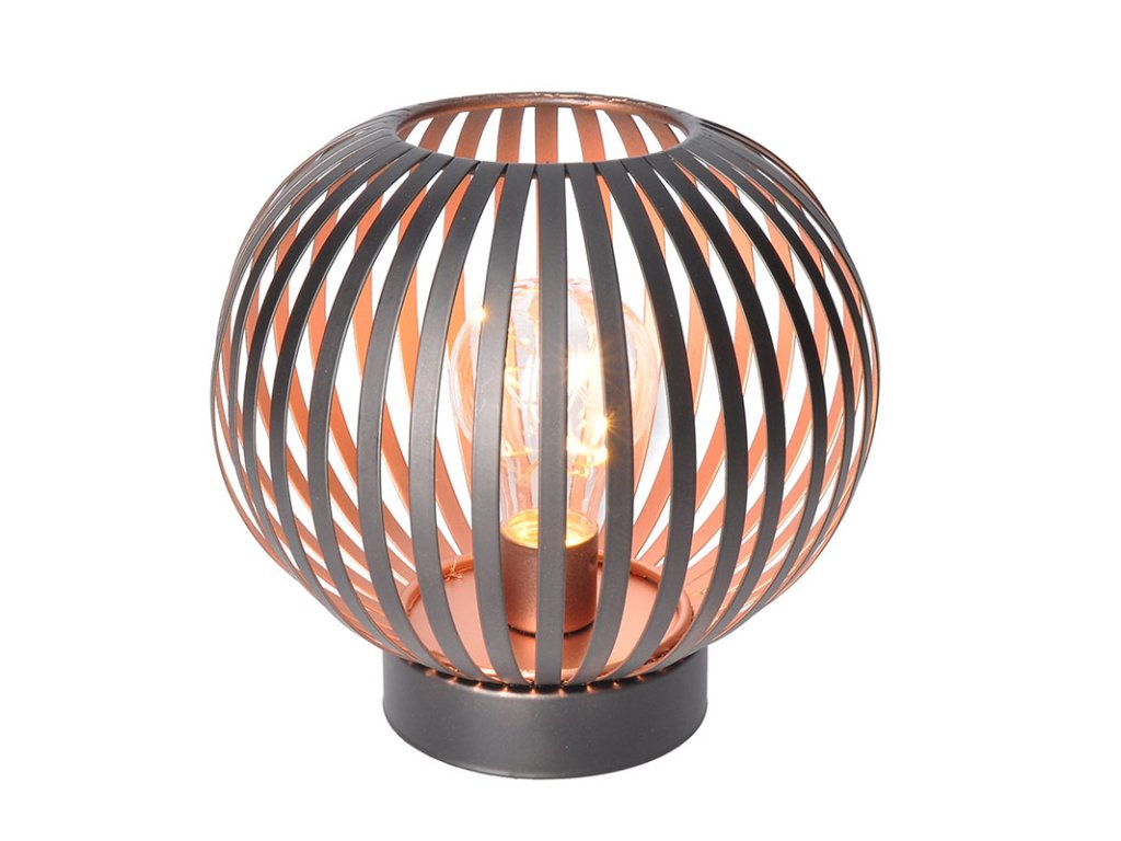 Solight kovový okrúhly lampáš so žiarovkou s micro LED, teplá biela, medená, 3xAA, 19cm