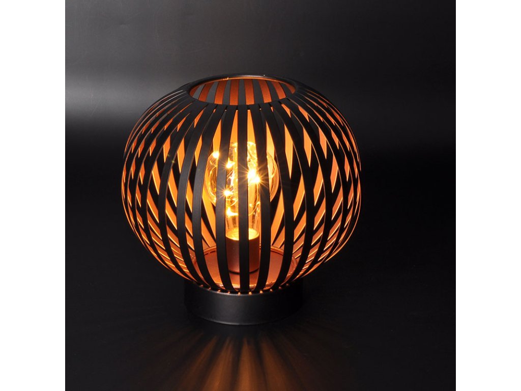 Solight kovový okrúhly lampáš so žiarovkou s micro LED, teplá biela, medená, 3xAA, 19cm