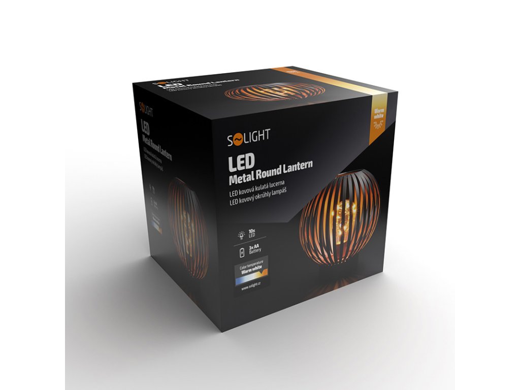 Solight kovový okrúhly lampáš so žiarovkou s micro LED, teplá biela, medená, 3xAA, 19cm
