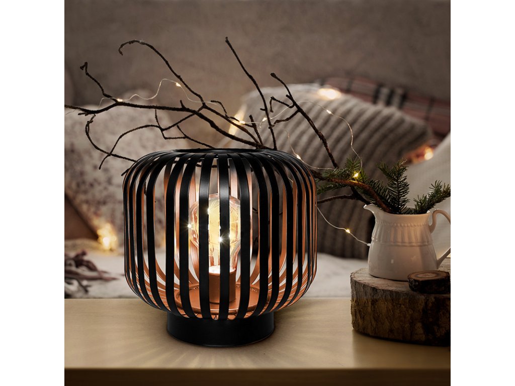 Solight kovový oválny lampáš so žiarovkou s micro LED, teplá biela, medená, 3xAA, 18cm