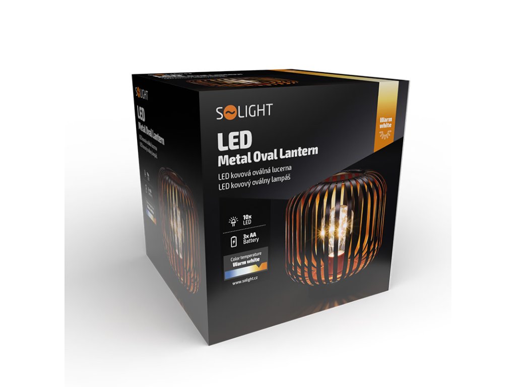 Solight kovový oválny lampáš so žiarovkou s micro LED, teplá biela, medená, 3xAA, 18cm
