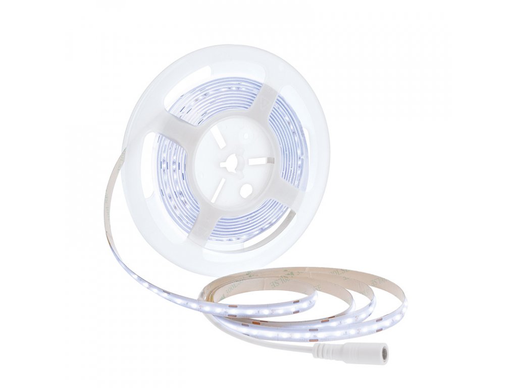 Solight LED COB pásik, sada s adaptérom, vypínač, 5m, 8W/m, 800lm/m, studená biela