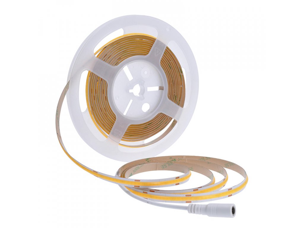 Solight LED COB pásik, sada s adaptérom, vypínač, 5m, 8W/m, 800lm/m, teplá biela