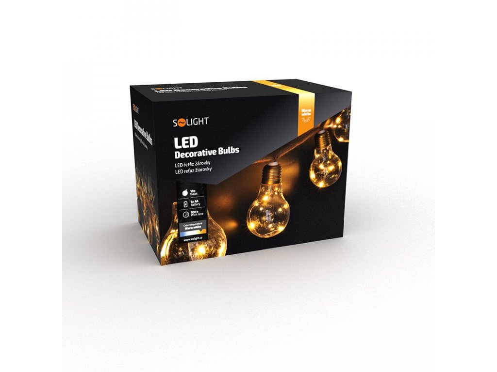 Solight LED dekoratívne žiarovky na provazu, 10x žiarovka, 30LED, 180cm, časovač 3x AA