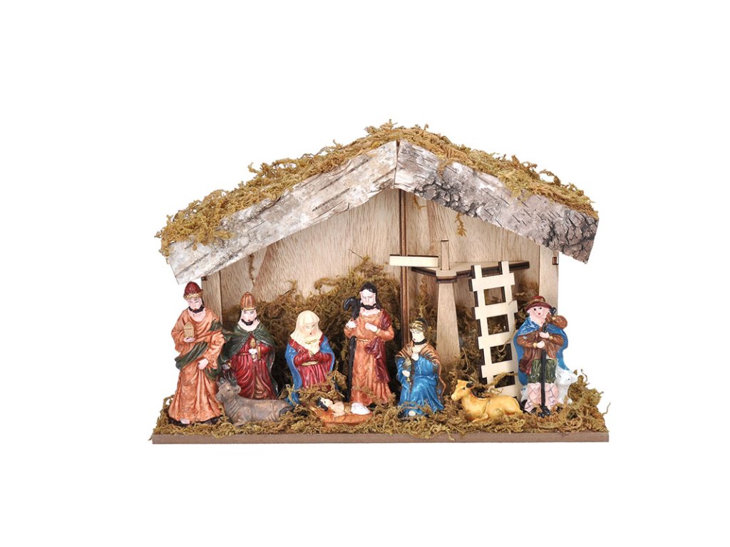 Solight LED drevený betlehem podsvietený, 26x17cm, 6x LED, 2x AA