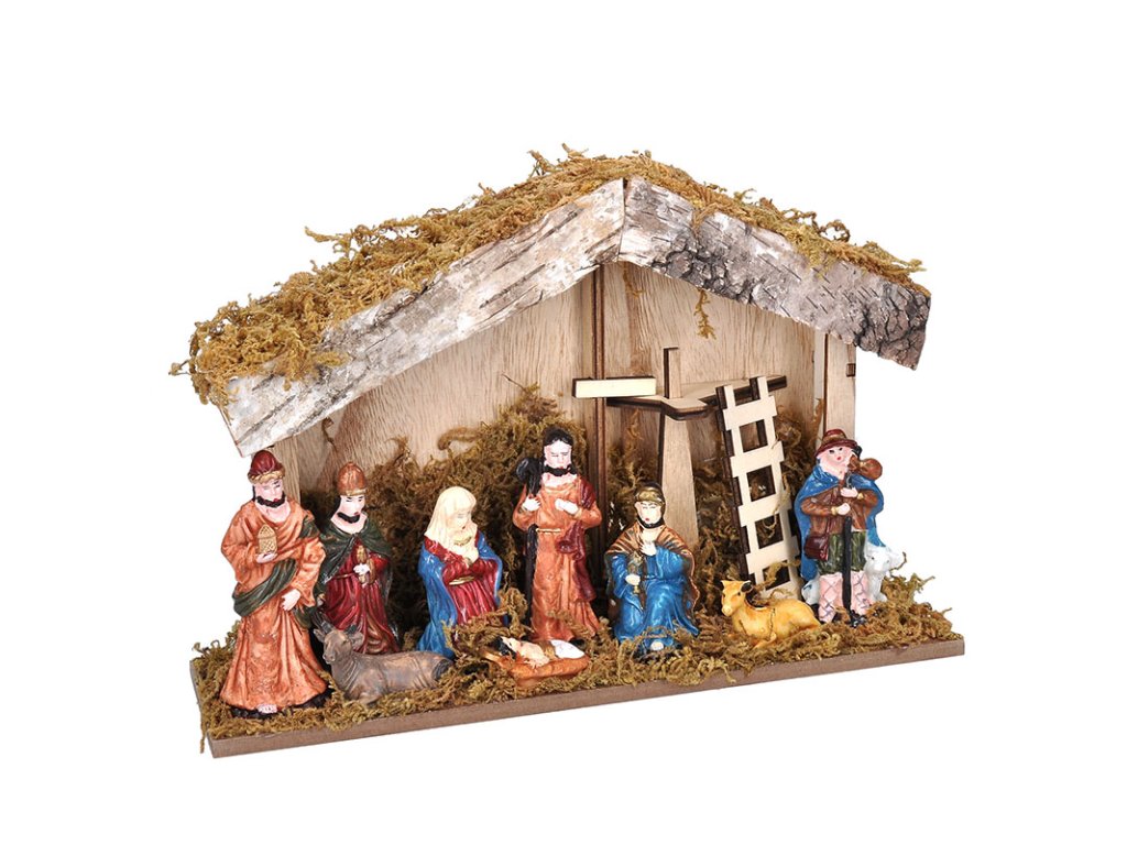 Solight LED drevený betlehem podsvietený, 26x17cm, 6x LED, 2x AA