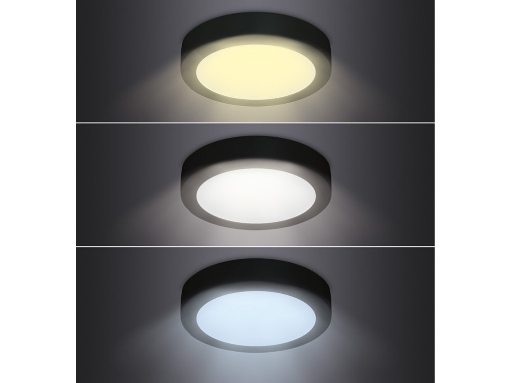 Solight LED mini panel CCT, prisazený, 12W, 900lm, 3000K, 4000K, 6000K, okrúhly, čierna farba