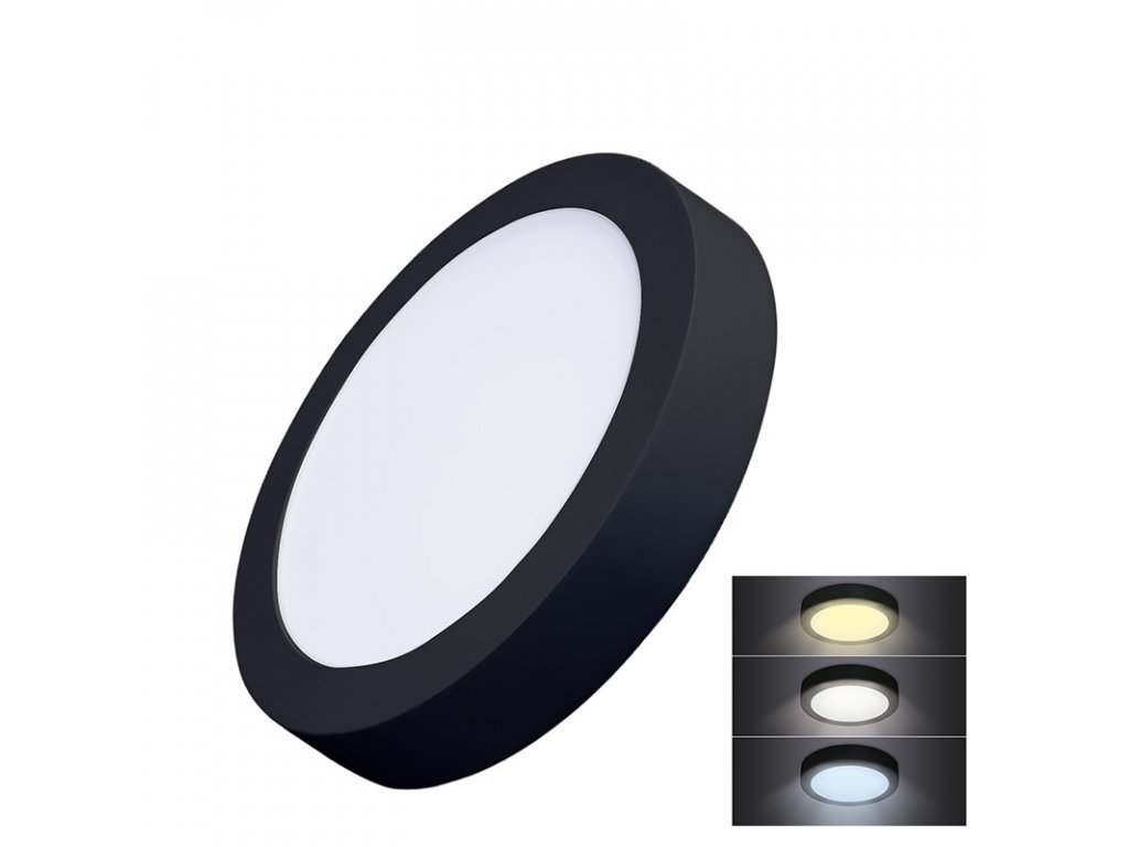 Solight LED mini panel CCT, prisazený, 18W, 1530lm, 3000K, 4000K, 6000K, okrúhly, čierna farba