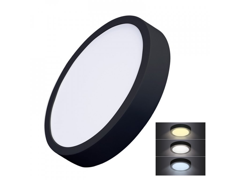 Solight LED mini panel CCT, prisazený, 24W, 1800lm, 3000K, 4000K, 6000K, okrúhly, čierna farba