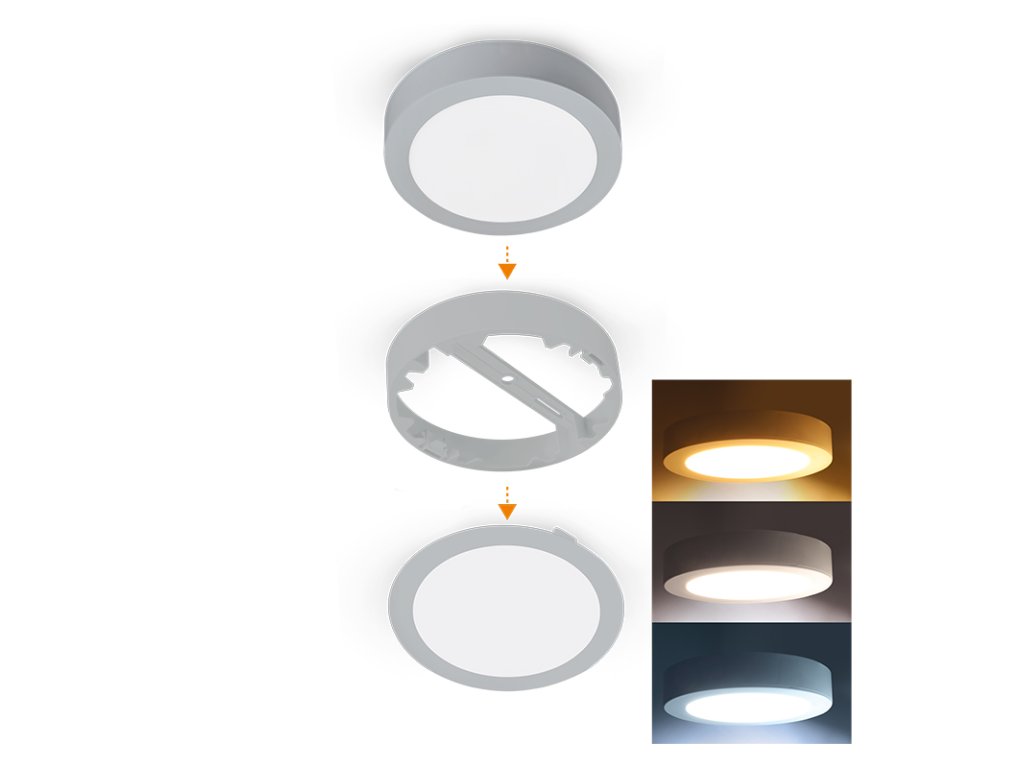 Solight LED mini panel kúpeľňový 2v1, 3CCT, podhľadový / prisadený, 18W, 1530lm, IP54, strieborna, okrúhly