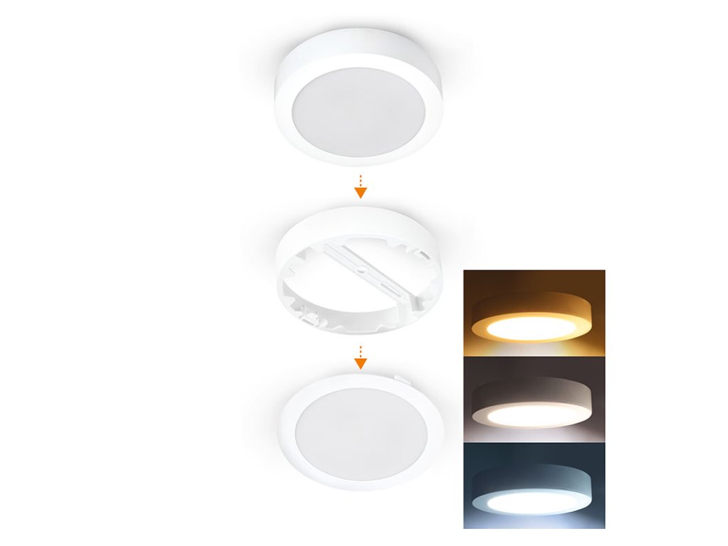Solight LED mini panel kúpeľňový 2v1, 3CCT, podhľadový / prisadený, 24W, 2040lm, IP54, biela, okrúhly