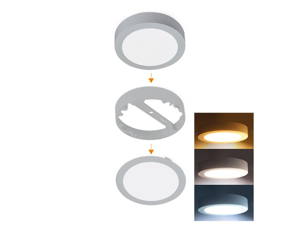 Solight LED mini panel kúpeľňový 2v1, 3CCT, podhľadový / prisadený, 24W, 2040lm, IP54, strieborna, okrúhly