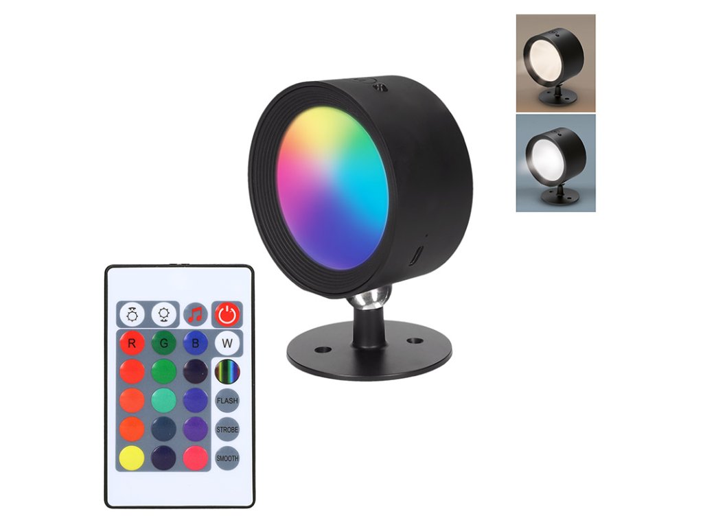 Solight LED nabíjací RGB svetlo, diaľkový ovládač, Li-Ion, USB-C