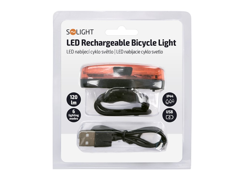 Solight LED nabíjací zadné cyklo svetlo, 3W COB, nabíjací, Li-Ion