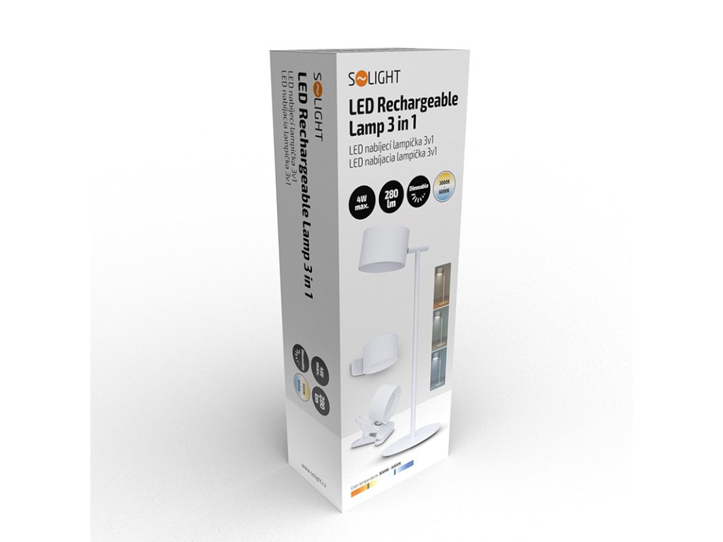 Solight LED nabíjacia lampička 3v1, 280lm, zmena CCT, stmievanie, biela