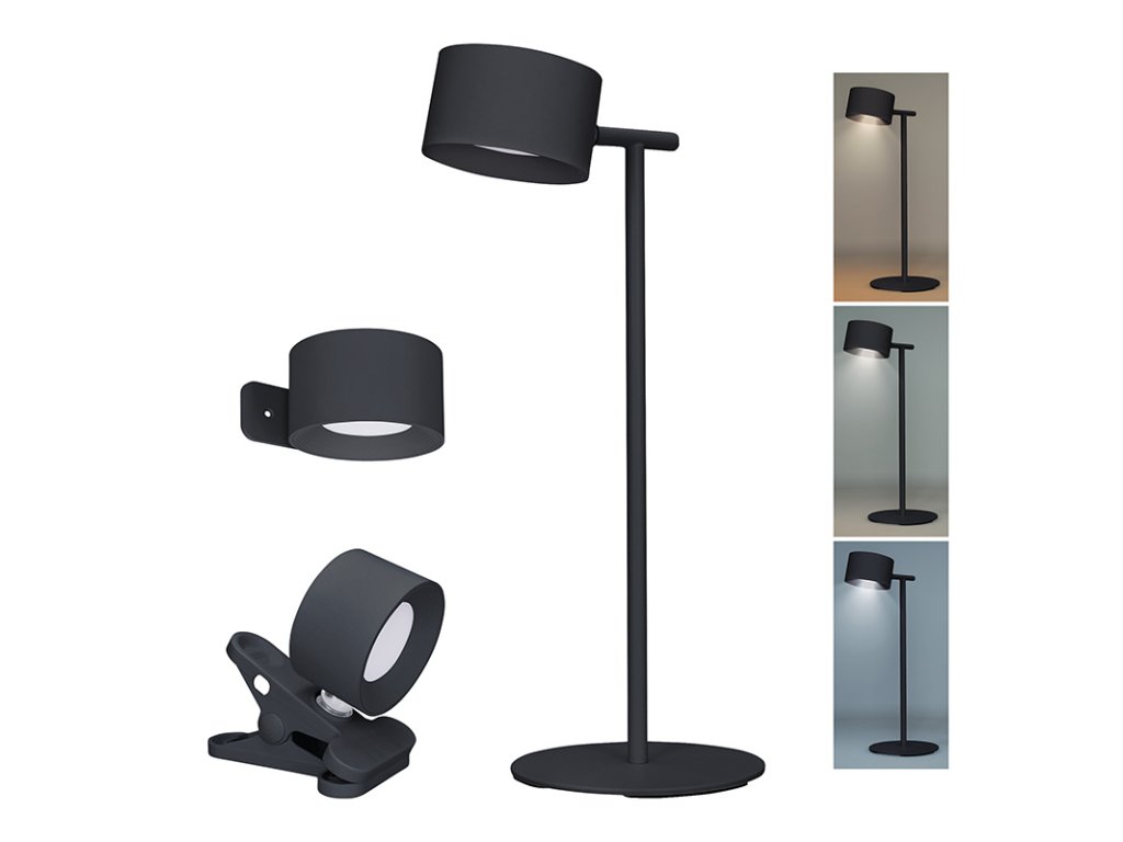 Solight LED nabíjacia lampička 3v1, 280lm, zmena CCT, stmievanie, čierna
