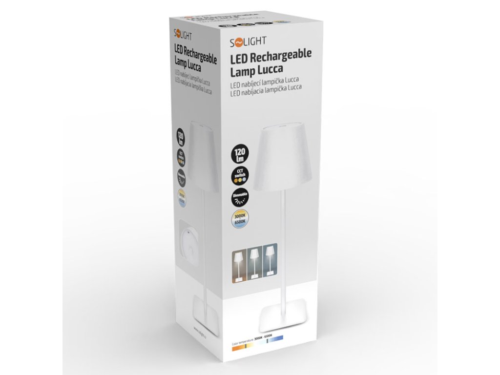 Solight LED nabíjacia lampička Lucca, 120lm, zmena CCT, stmievanie, biela