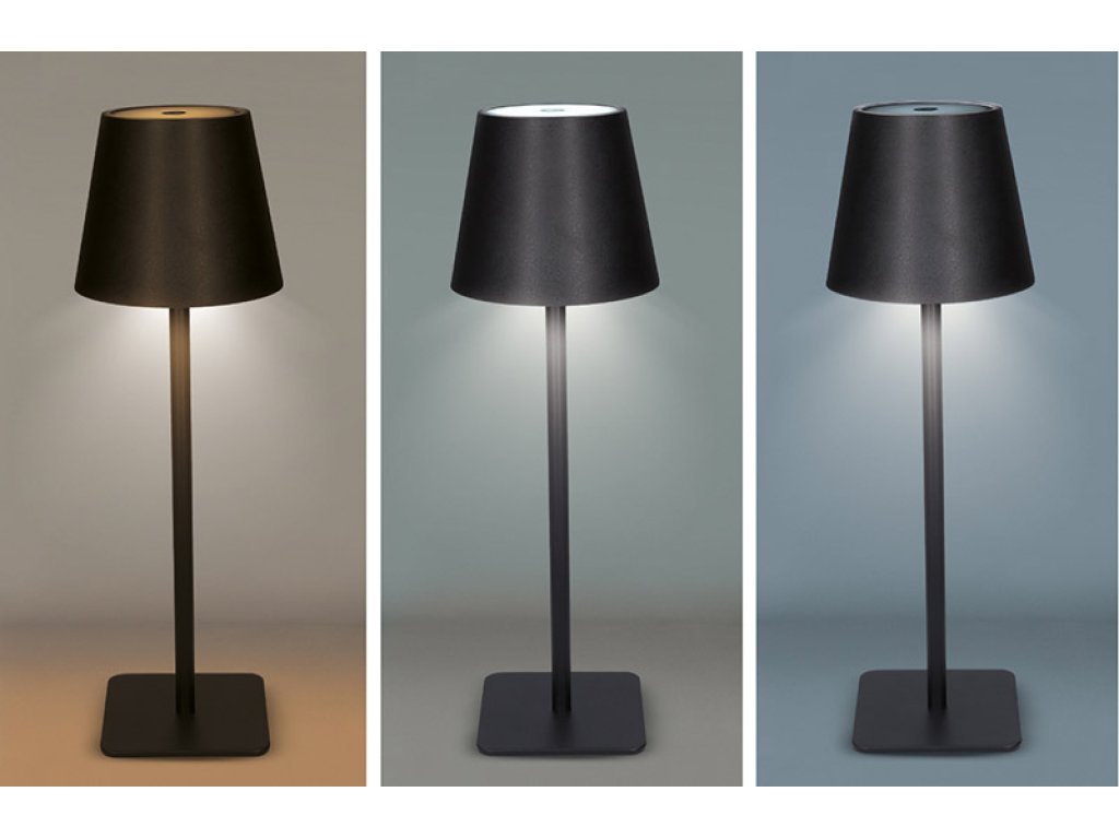 Solight LED nabíjacia lampička Lucca, 120lm, zmena CCT, stmievanie, čierna