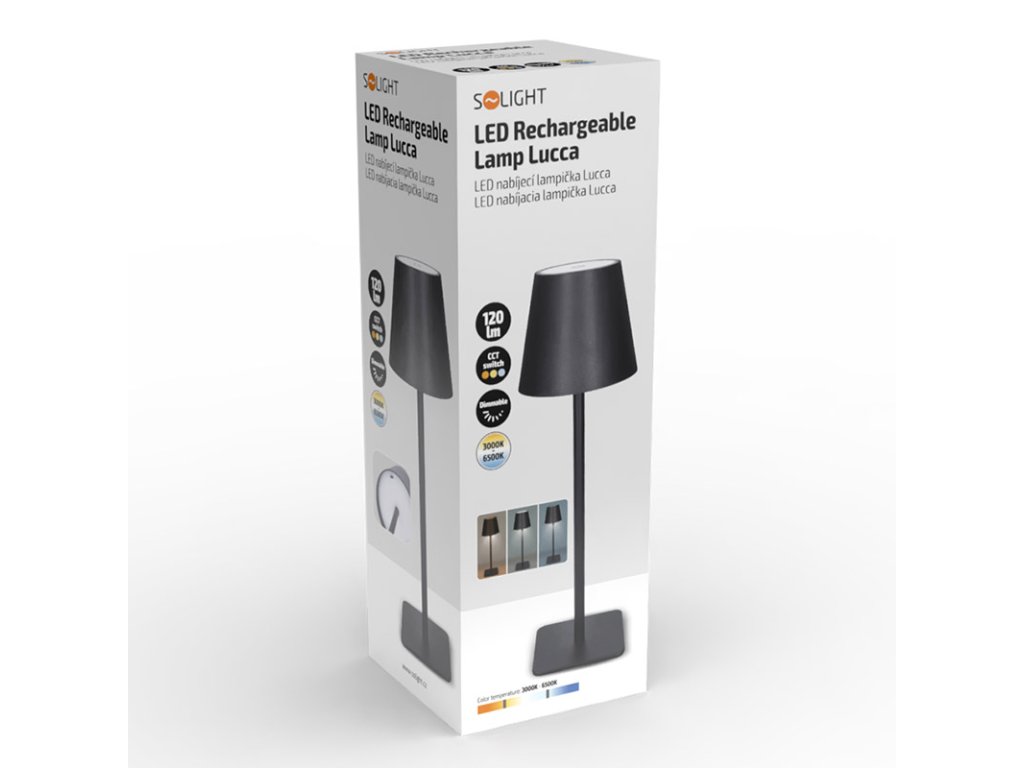 Solight LED nabíjacia lampička Lucca, 120lm, zmena CCT, stmievanie, čierna