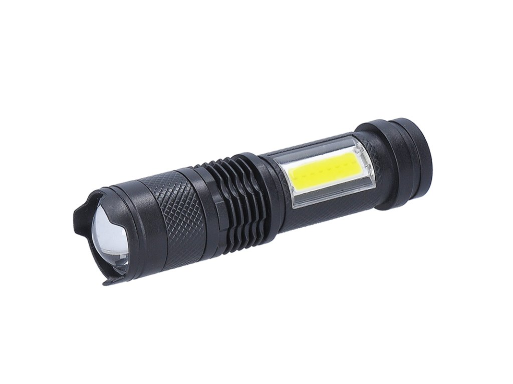Solight LED nabíjacie vreckové svietidlo so zoomom, 100lm + 70lm, Li-Ion, USB, čierna