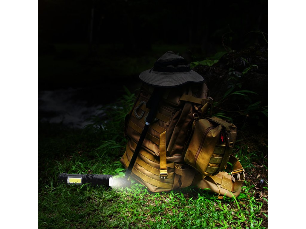 Solight LED nabíjacie vreckové svietidlo so zoomom, 100lm + 70lm, Li-Ion, USB, čierna