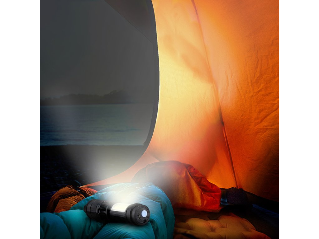 Solight LED nabíjacie vreckové svietidlo so zoomom, 100lm + 70lm, Li-Ion, USB, čierna