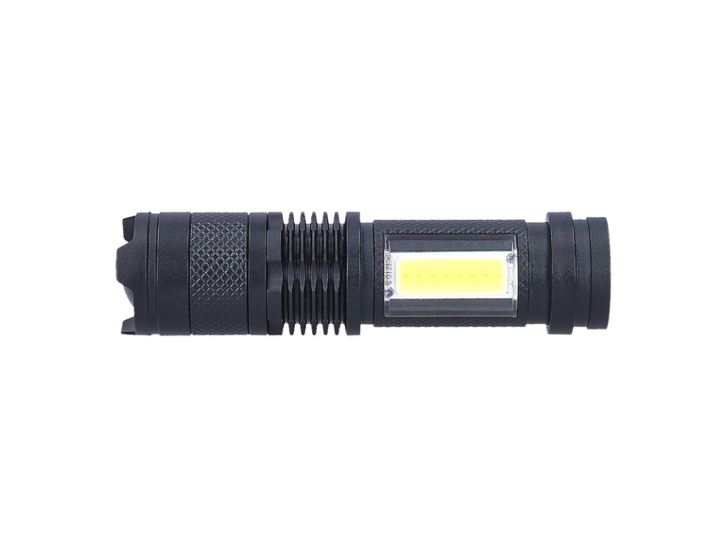 Solight LED nabíjacie vreckové svietidlo so zoomom, 100lm + 70lm, Li-Ion, USB, čierna