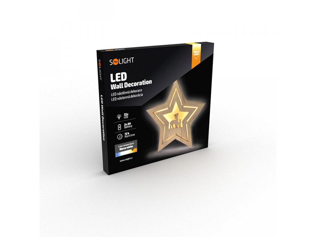 Solight LED nástenná dekorácia vianočná hviezda, 24x LED, 2x AA