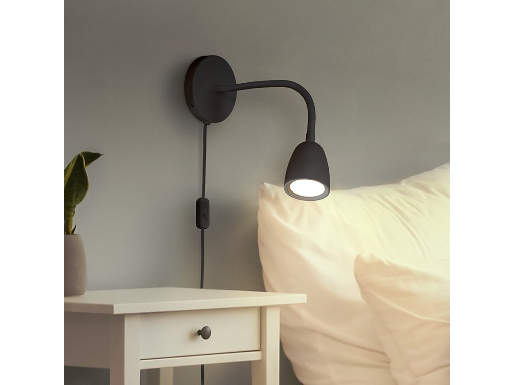 Solight LED nástenná lampička, stmievateľná, 4W, 280lm, 3000K, čierna
