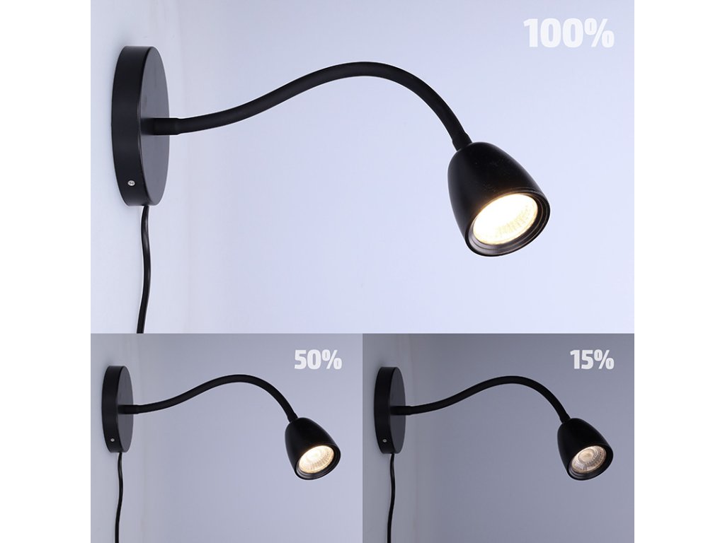 Solight LED nástenná lampička, stmievateľná, 4W, 280lm, 3000K, čierna