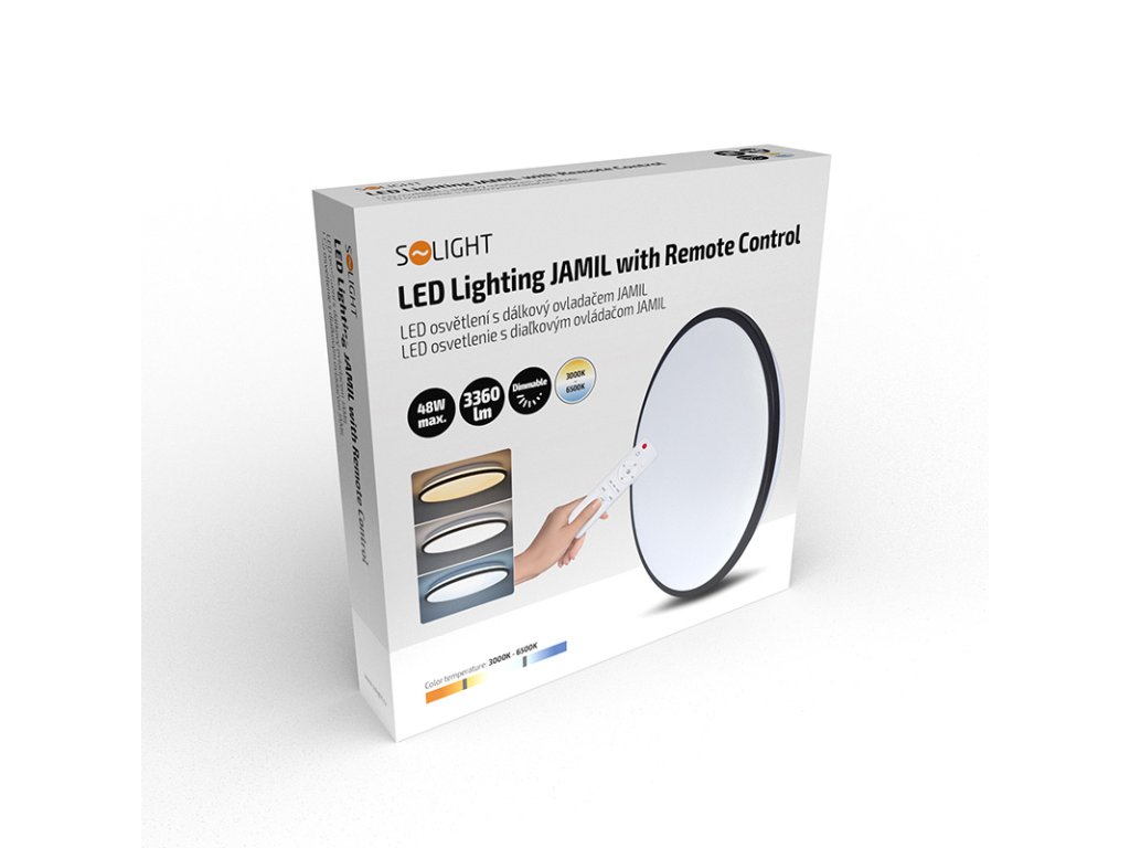 Solight LED osvětlení s dálkový ovladačem Jamil, 48W, 3360lm, 40cm, změna chromatičnosti, stmívatelné