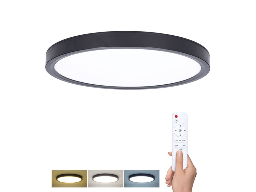 Solight LED osvětlení s dálkovým ovladačem Estela Black, 60W, 4500lm, 50cm, změna chromatičnosti, stmívatelné