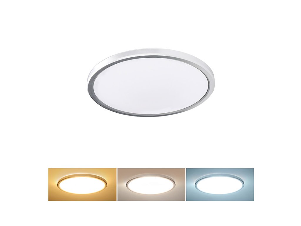 Solight LED osvetlenie Acate s ochranou proti vlhkosti, IP54, 18W, 1620lm, 3CCT, 22cm, strieborná
