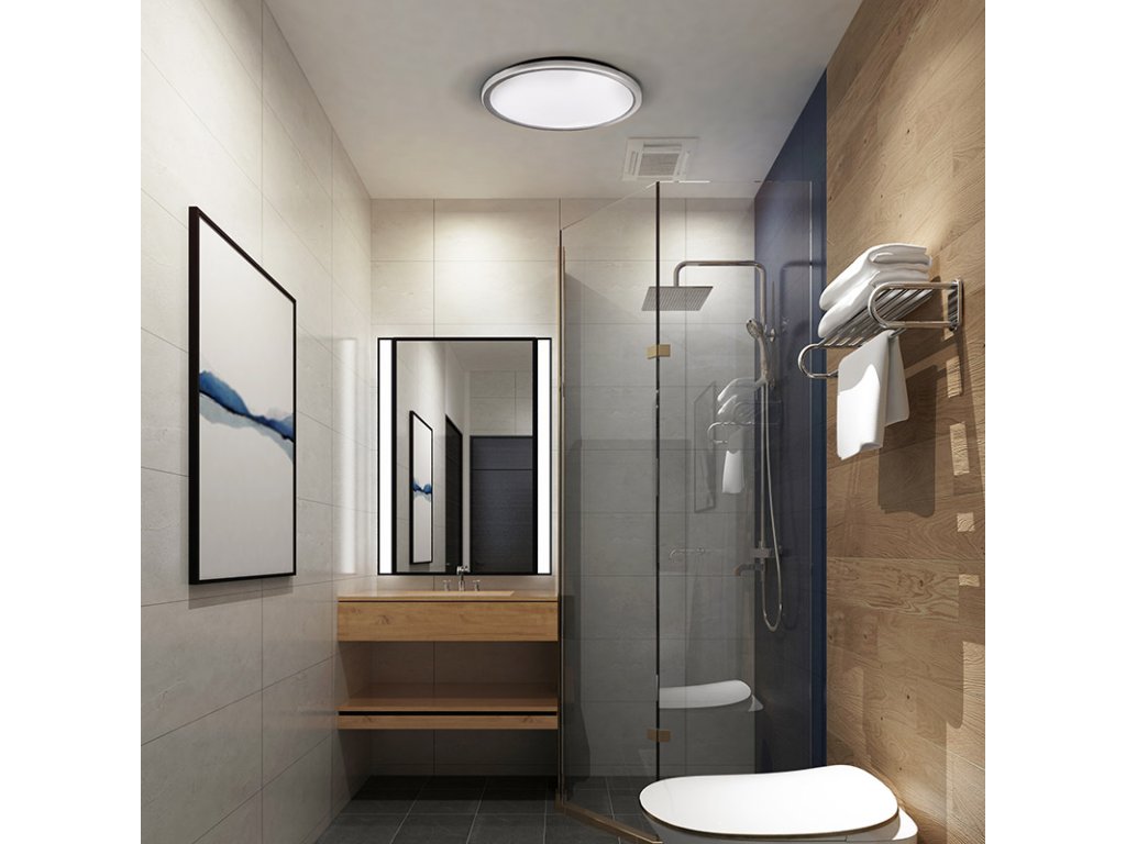 Solight LED osvetlenie Acate s ochranou proti vlhkosti, IP54, 18W, 1620lm, 3CCT, 22cm, strieborná
